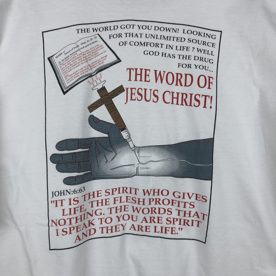 90'S Hanes BEEFY-T JESUS CHRIS print T-shirt, Made in USA, Men's XXL equivalent, Vintage. cotton white type Vintage Second Hand