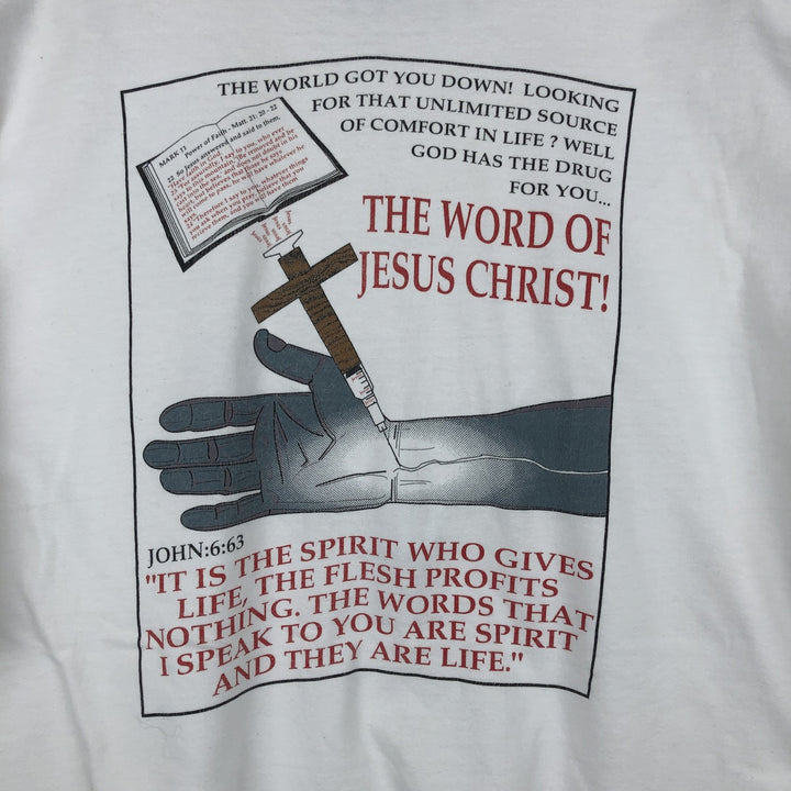 90'S Hanes BEEFY-T JESUS CHRIS print T-shirt, Made in USA, Men's XXL equivalent, Vintage. cotton white type Vintage Second Hand