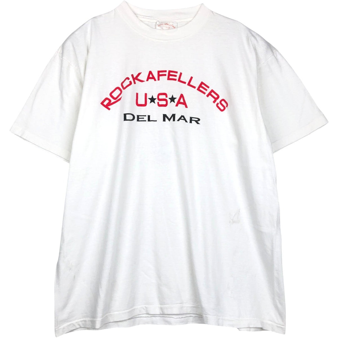 90'S ROCKAFELLERS Print T-Shirt, Made in USA, Men's XL equivalent, Vintage cotton white type Vintage Second Hand