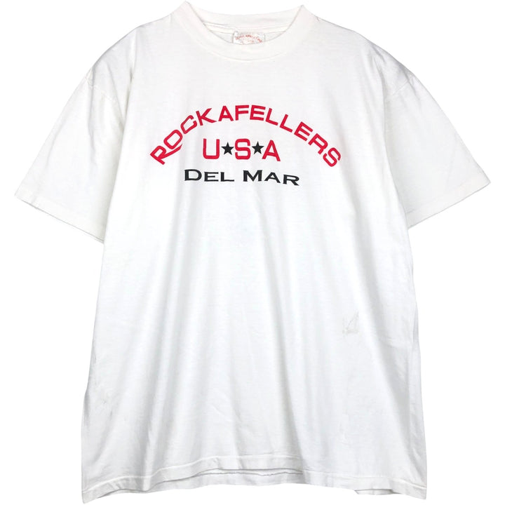 90'S ROCKAFELLERS Print T-Shirt, Made in USA, Men's XL equivalent, Vintage cotton white type Vintage Second Hand