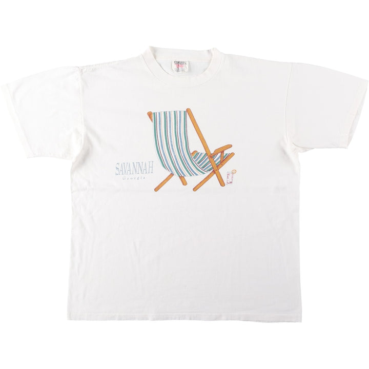90'S ONEITA POWER-T Printed T-shirt Made in USA Men's L size Vintage cotton white type Vintage Second Hand