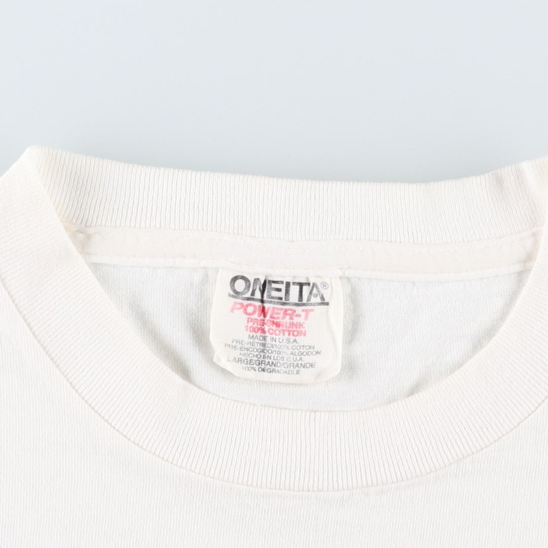 90'S ONEITA POWER-T Printed T-shirt Made in USA Men's L size Vintage cotton white type Vintage Second Hand