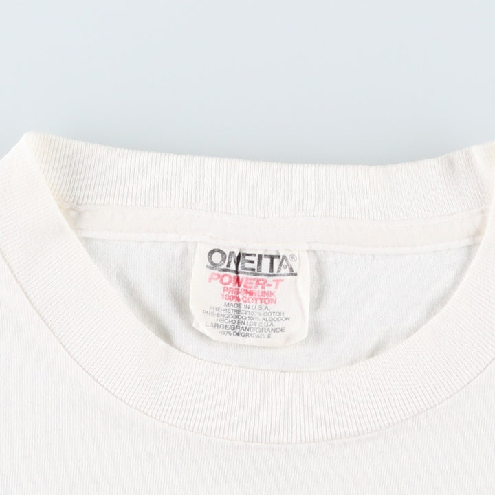 90'S ONEITA POWER-T Printed T-shirt Made in USA Men's L size Vintage cotton white type Vintage Second Hand