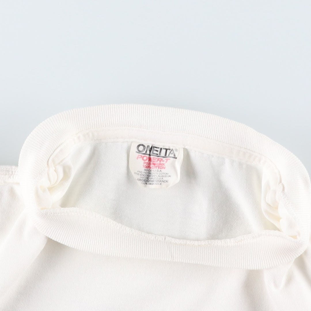 90'S ONEITA POWER-T Printed T-shirt Made in USA Men's L size Vintage cotton white type Vintage Second Hand
