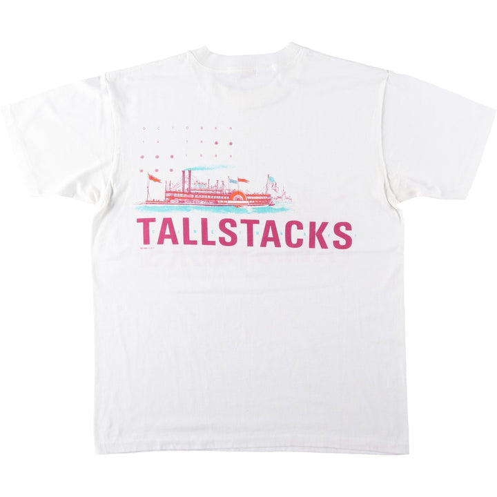 80'S Textile Prints Print T-Shirt, Made in USA, Men's XL equivalent, Double-sided print, Vintage cotton white type Vintage Second Hand
