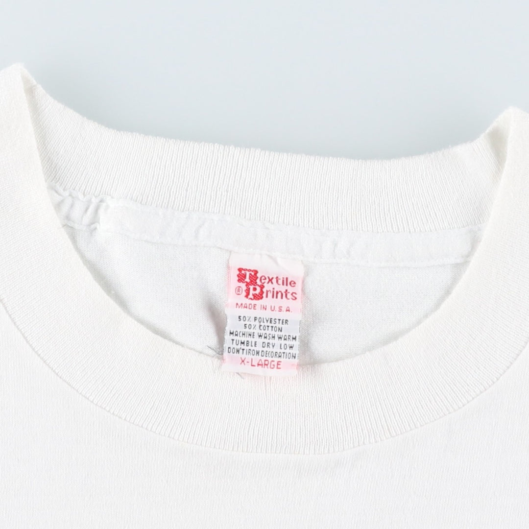80'S Textile Prints Print T-Shirt, Made in USA, Men's XL equivalent, Double-sided print, Vintage cotton white type Vintage Second Hand