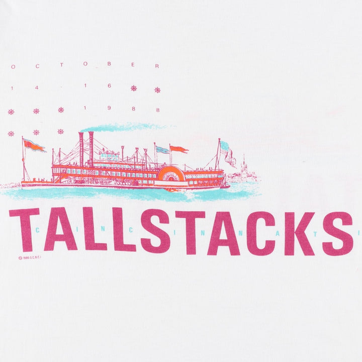80'S Textile Prints Print T-Shirt, Made in USA, Men's XL equivalent, Double-sided print, Vintage cotton white type Vintage Second Hand
