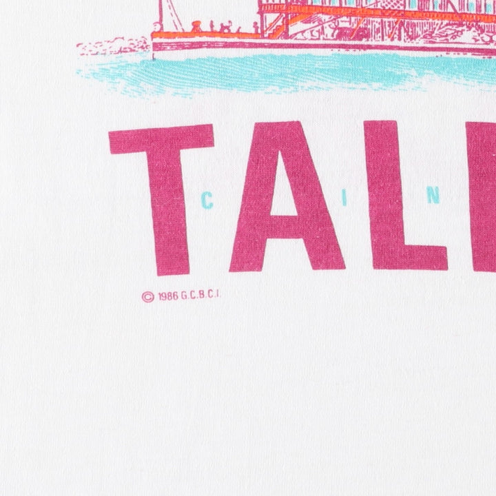 80'S Textile Prints Print T-Shirt, Made in USA, Men's XL equivalent, Double-sided print, Vintage cotton white type Vintage Second Hand
