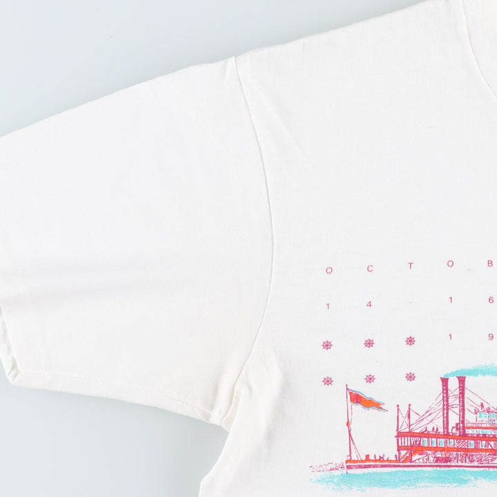 80'S Textile Prints Print T-Shirt, Made in USA, Men's XL equivalent, Double-sided print, Vintage cotton white type Vintage Second Hand
