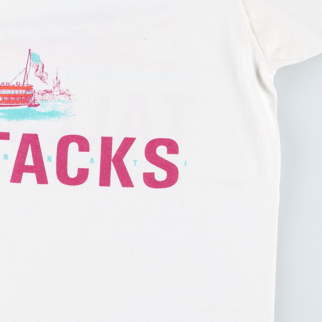 80'S Textile Prints Print T-Shirt, Made in USA, Men's XL equivalent, Double-sided print, Vintage cotton white type Vintage Second Hand