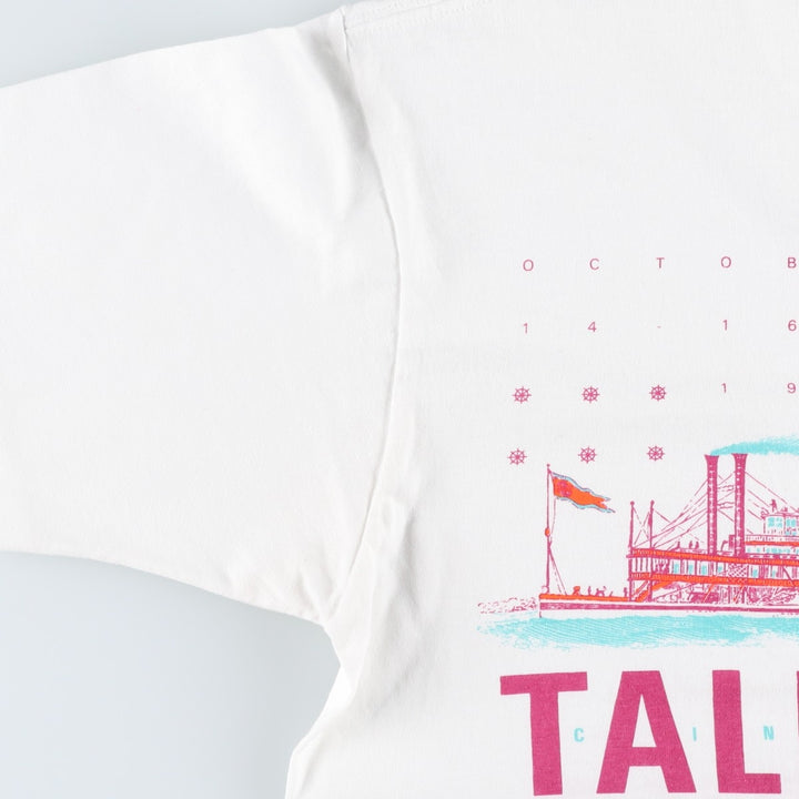 80'S Textile Prints Print T-Shirt, Made in USA, Men's XL equivalent, Double-sided print, Vintage cotton white type Vintage Second Hand