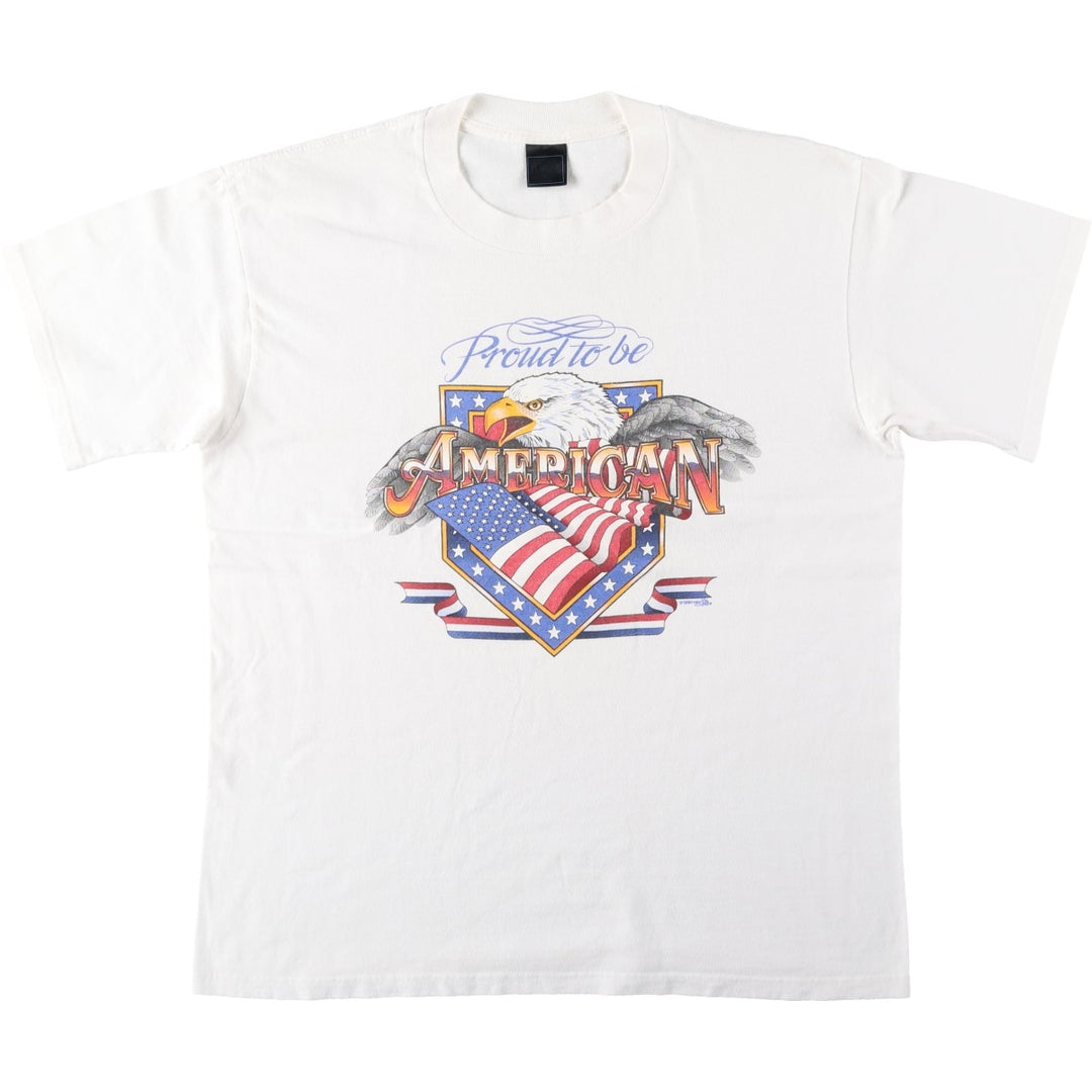 90'S CLASSIC PLATINUM Eagle Pattern Stars and Stripes Print T-Shirt, Made in USA, Men's Size L (approx.), Vintage cotton white type Vintage Second Hand