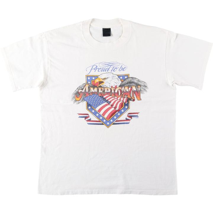 90'S CLASSIC PLATINUM Eagle Pattern Stars and Stripes Print T-Shirt, Made in USA, Men's Size L (approx.), Vintage cotton white type Vintage Second Hand