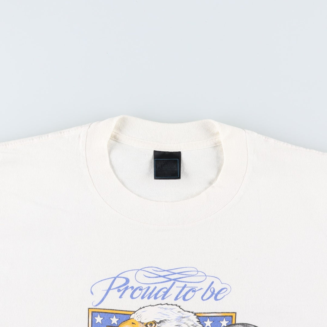 90'S CLASSIC PLATINUM Eagle Pattern Stars and Stripes Print T-Shirt, Made in USA, Men's Size L (approx.), Vintage cotton white type Vintage Second Hand