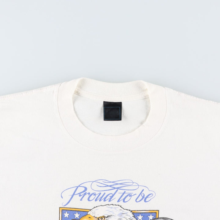 90'S CLASSIC PLATINUM Eagle Pattern Stars and Stripes Print T-Shirt, Made in USA, Men's Size L (approx.), Vintage cotton white type Vintage Second Hand