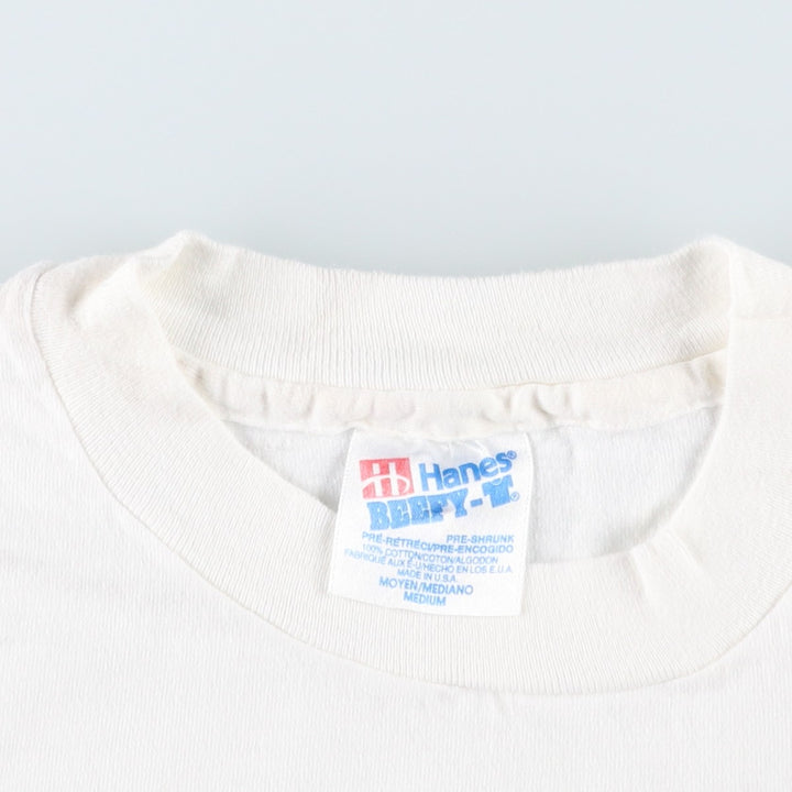 90'S Hanes BEEFY-T Printed T-shirt, Made in USA, Men's M, Vintage cotton white type Vintage Second Hand