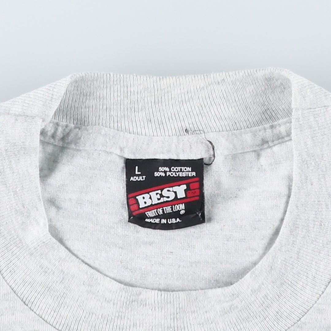 90'S Fruit of the Loom Best Printed T-shirt, Made in USA, Men's L size, Vintage cotton black type Vintage Second Hand