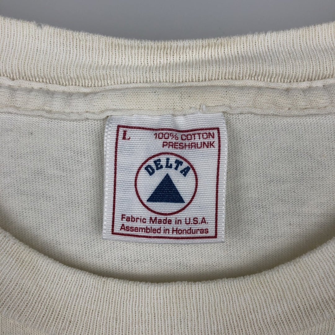 Vintage 90'S Delta DELTA Printed T-shirt, Made in USA, Men's L size cotton unbleached Vintage Second Hand