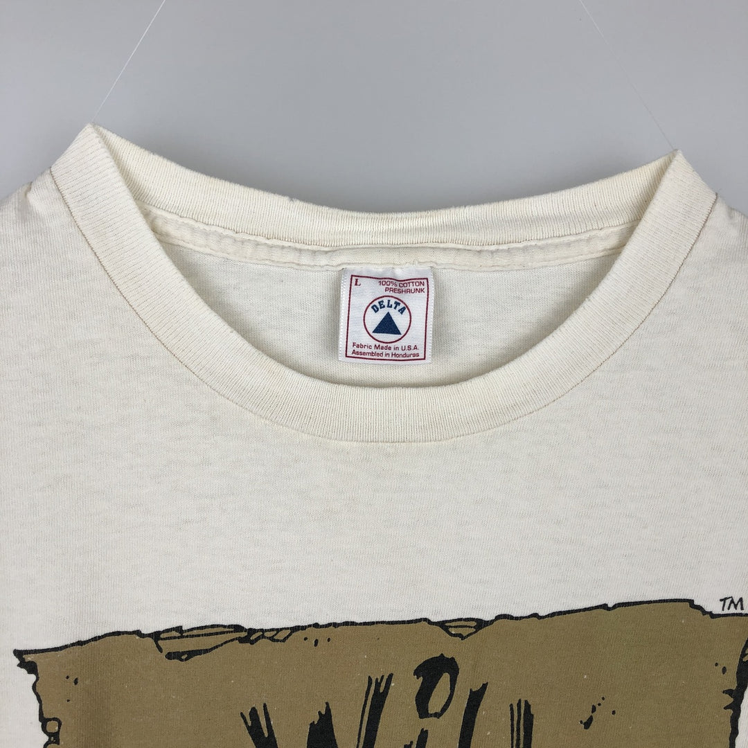 Vintage 90'S Delta DELTA Printed T-shirt, Made in USA, Men's L size cotton unbleached Vintage Second Hand