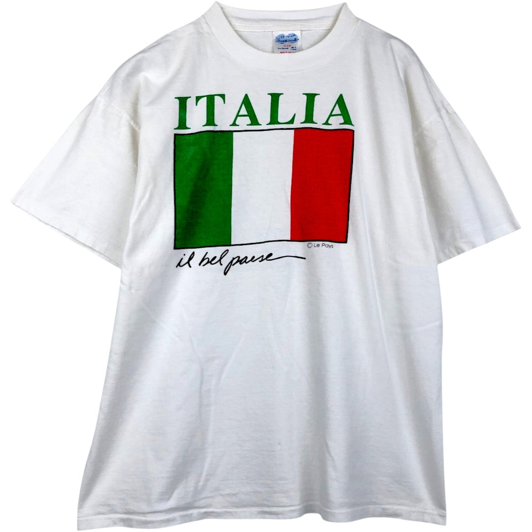 90'S LE PAYS INTERNATIONAL Flag Pattern Print T-Shirt Made in USA Men's XL Vintage cotton white type Vintage Second Hand