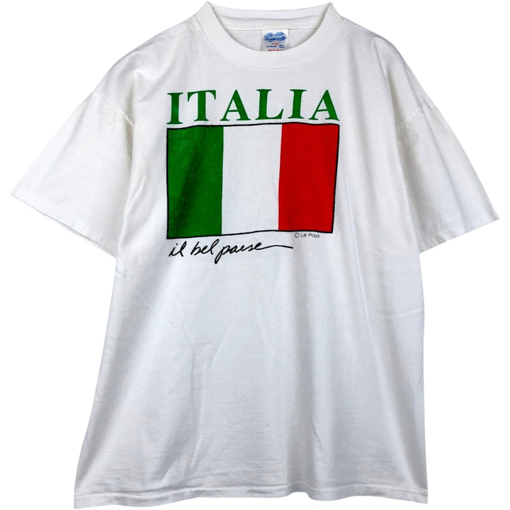 90'S LE PAYS INTERNATIONAL Flag Pattern Print T-Shirt Made in USA Men's XL Vintage cotton white type Vintage Second Hand
