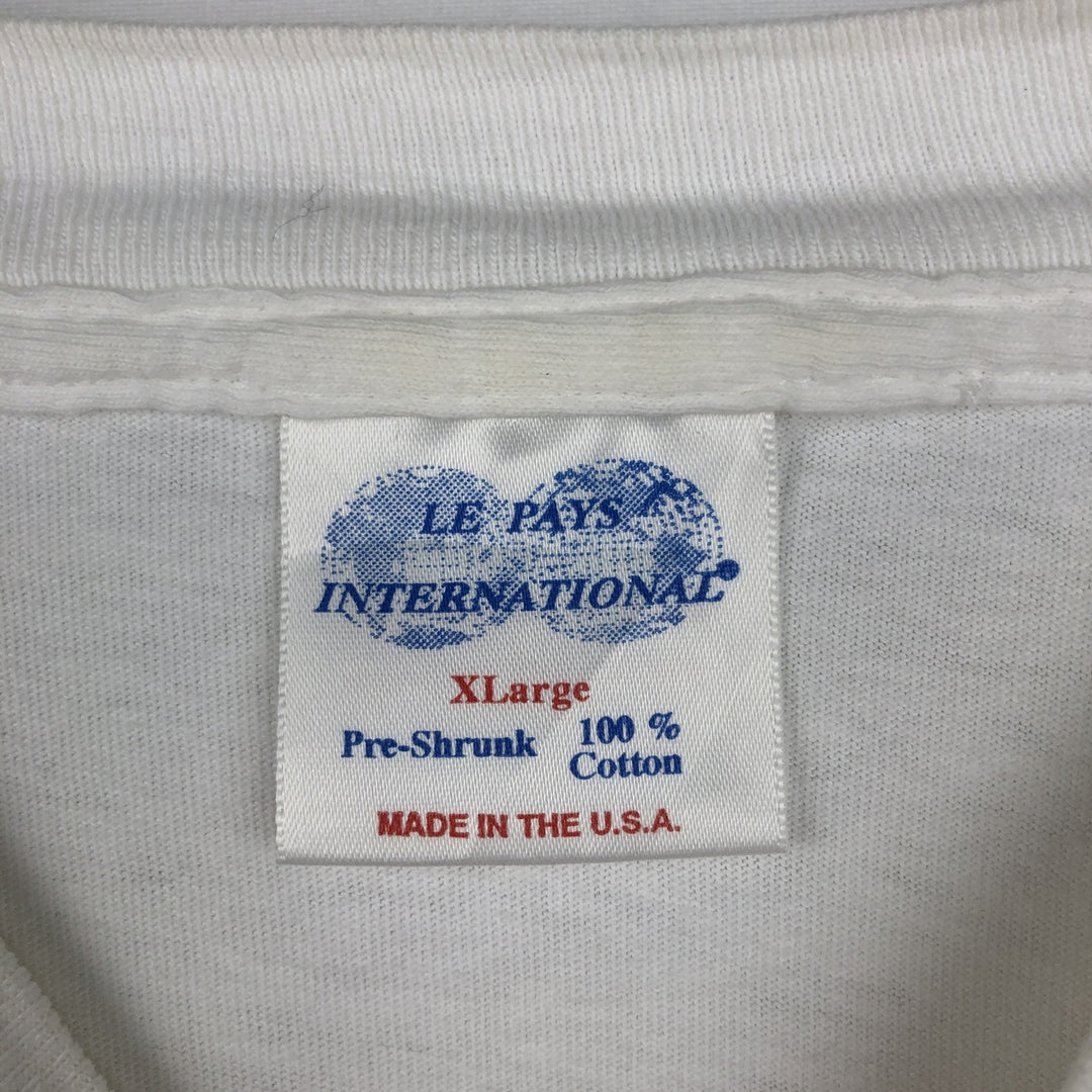 90'S LE PAYS INTERNATIONAL Flag Pattern Print T-Shirt Made in USA Men's XL Vintage cotton white type Vintage Second Hand