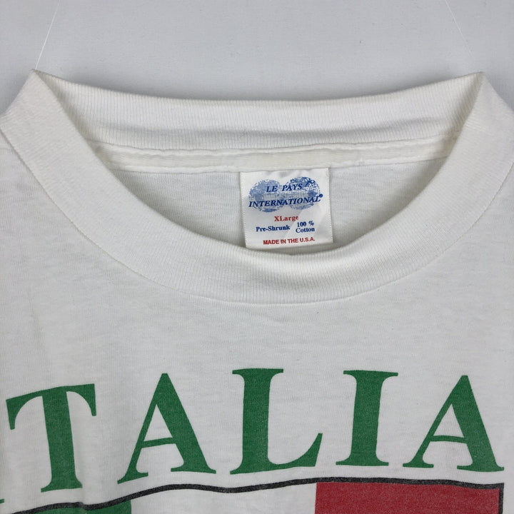 90'S LE PAYS INTERNATIONAL Flag Pattern Print T-Shirt Made in USA Men's XL Vintage cotton white type Vintage Second Hand