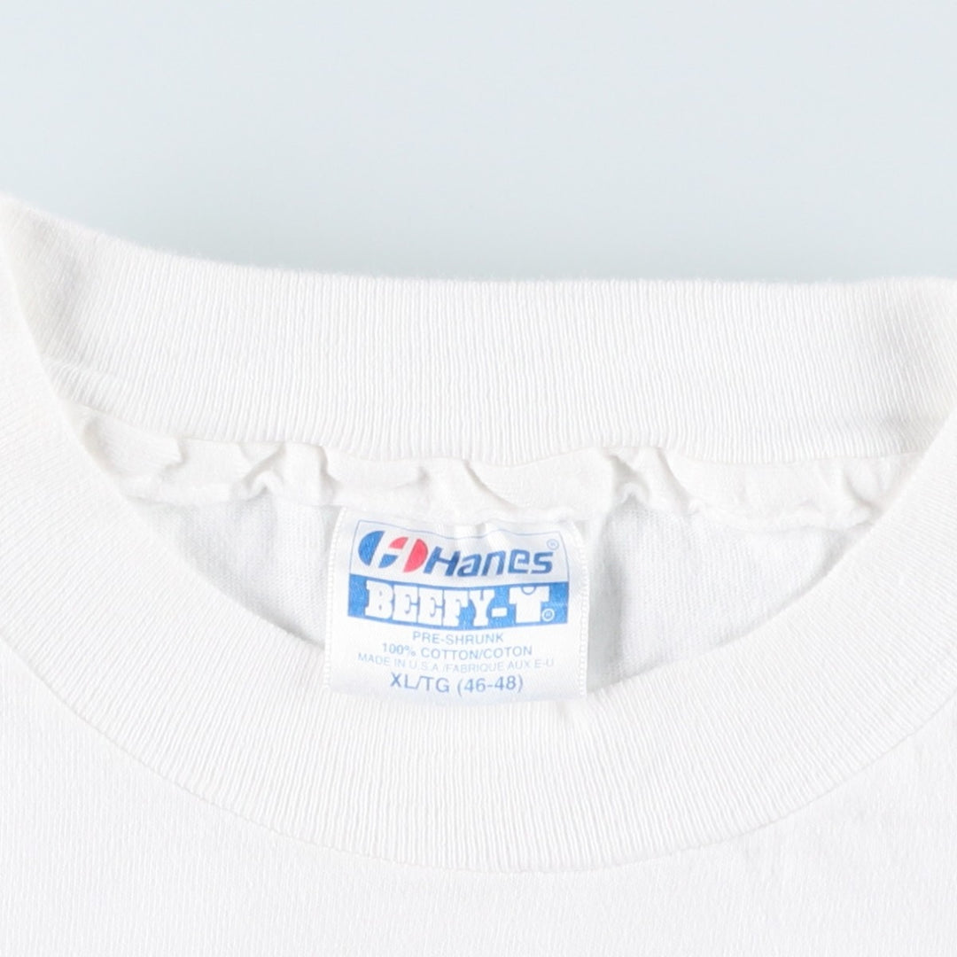 80'S Hanes BEEFY-T Print T-Shirt, Made in USA, Men's XL equivalent, Vintage cotton white type Vintage Second Hand