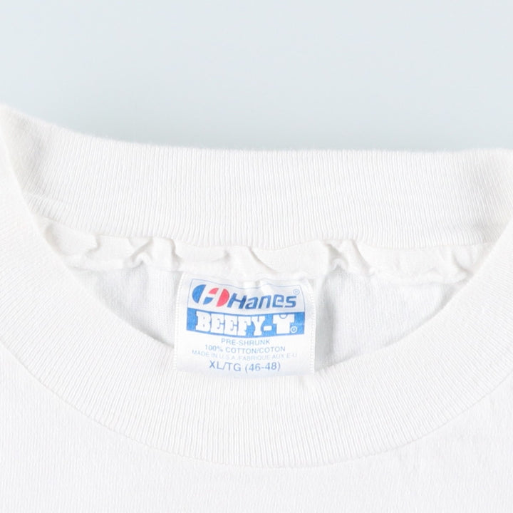 80'S Hanes BEEFY-T Print T-Shirt, Made in USA, Men's XL equivalent, Vintage cotton white type Vintage Second Hand