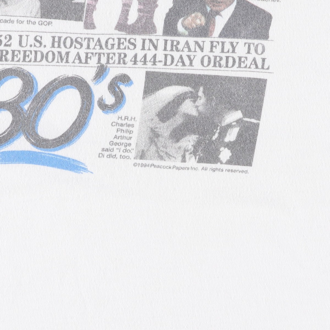 Vintage 90'S Peacock Print T-Shirt, Made in USA, Men's XL cotton white type Vintage Second Hand