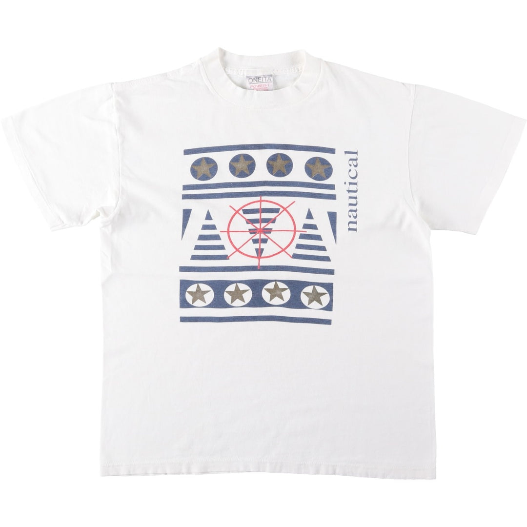 90'S ONEITA POWER-T Printed T-shirt Made in USA Men's M Vintage cotton white type Vintage Second Hand