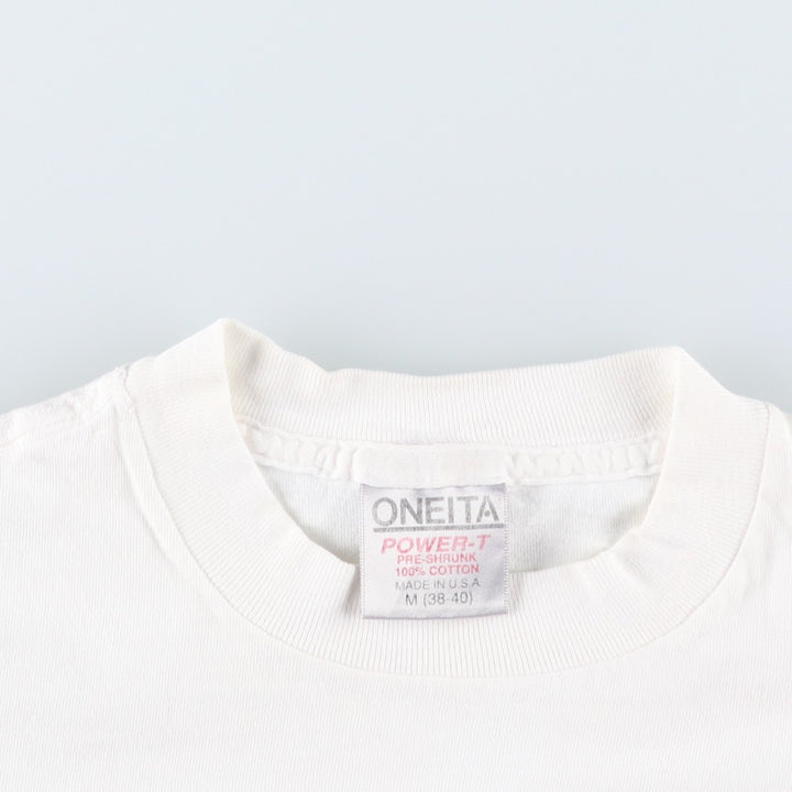 90'S ONEITA POWER-T Printed T-shirt Made in USA Men's M Vintage cotton white type Vintage Second Hand