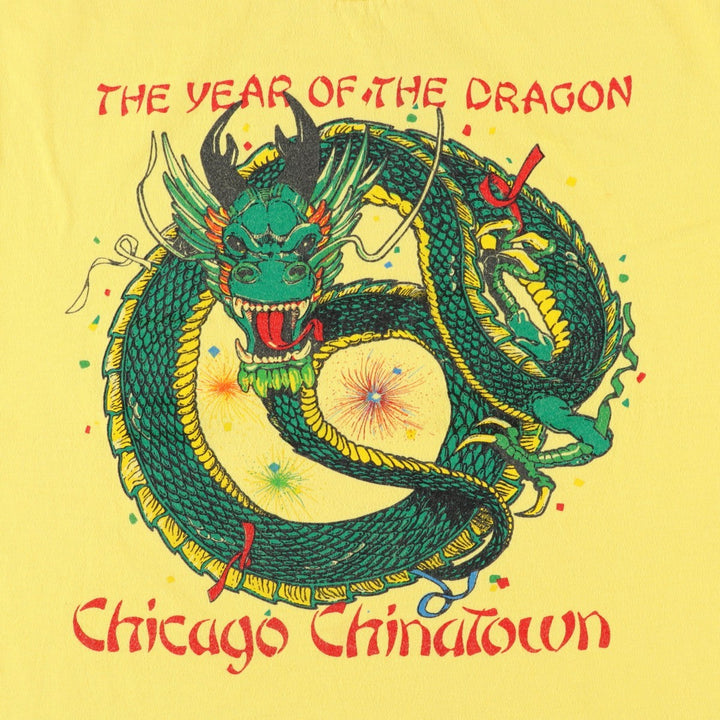 80'S SIGNAL Dragon Pattern Print T-Shirt, Made in USA, Men's Size L (approx.) cotton yellow type Vintage Second Hand