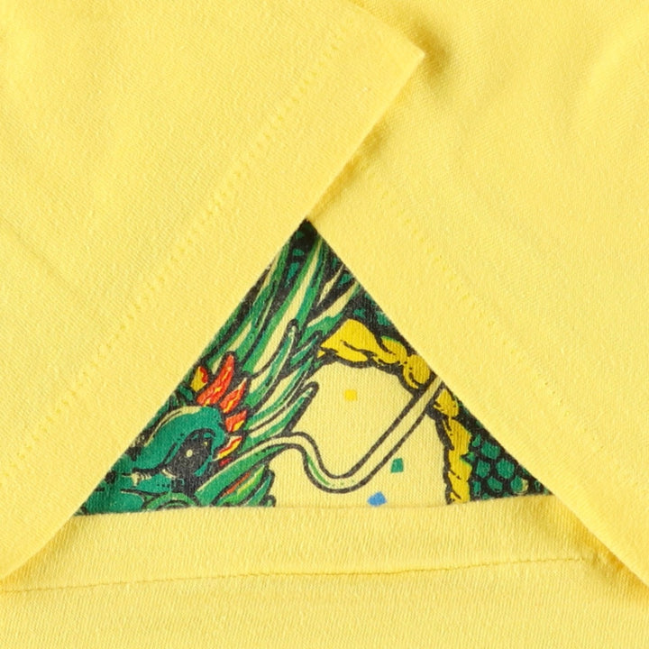 80'S SIGNAL Dragon Pattern Print T-Shirt, Made in USA, Men's Size L (approx.) cotton yellow type Vintage Second Hand