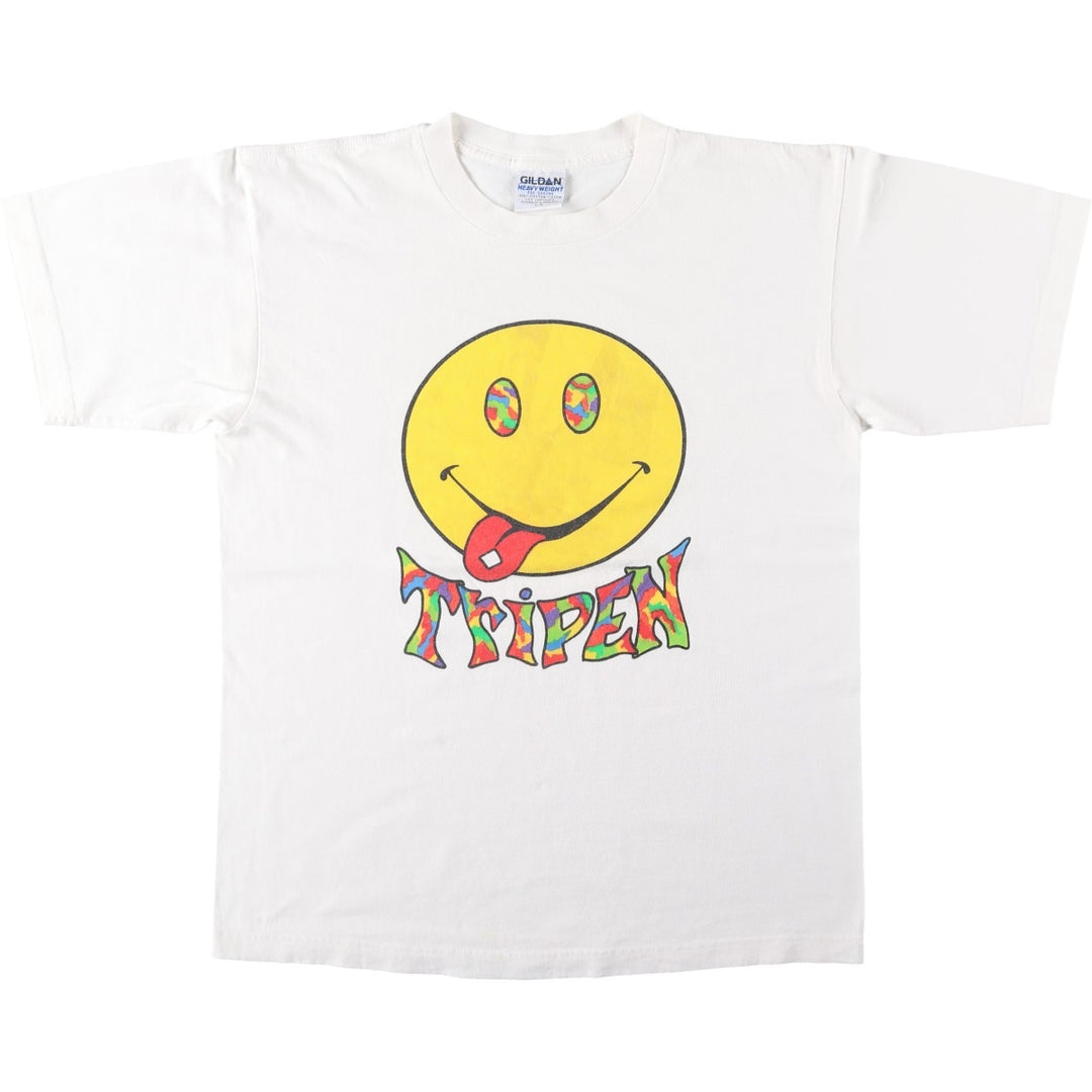 90'S Gildan Heavy Weight Smile Print T-Shirt, Men's Size L (approx.) cotton white type Vintage Second Hand