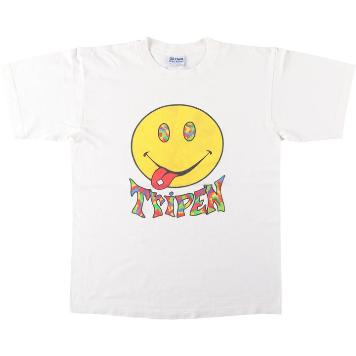 90'S Gildan Heavy Weight Smile Print T-Shirt, Men's Size L (approx.) cotton white type Vintage Second Hand