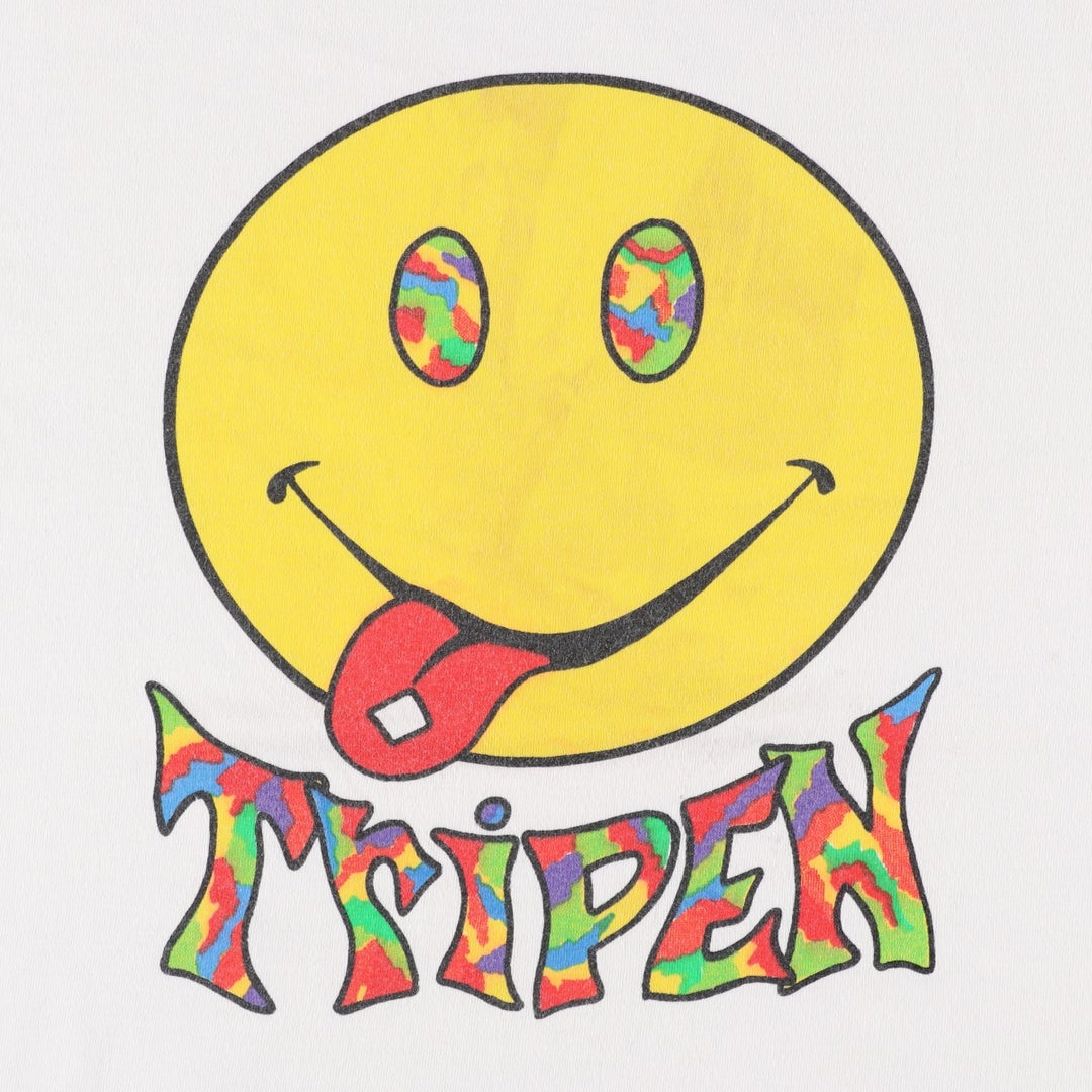 90'S Gildan Heavy Weight Smile Print T-Shirt, Men's Size L (approx.) cotton white type Vintage Second Hand