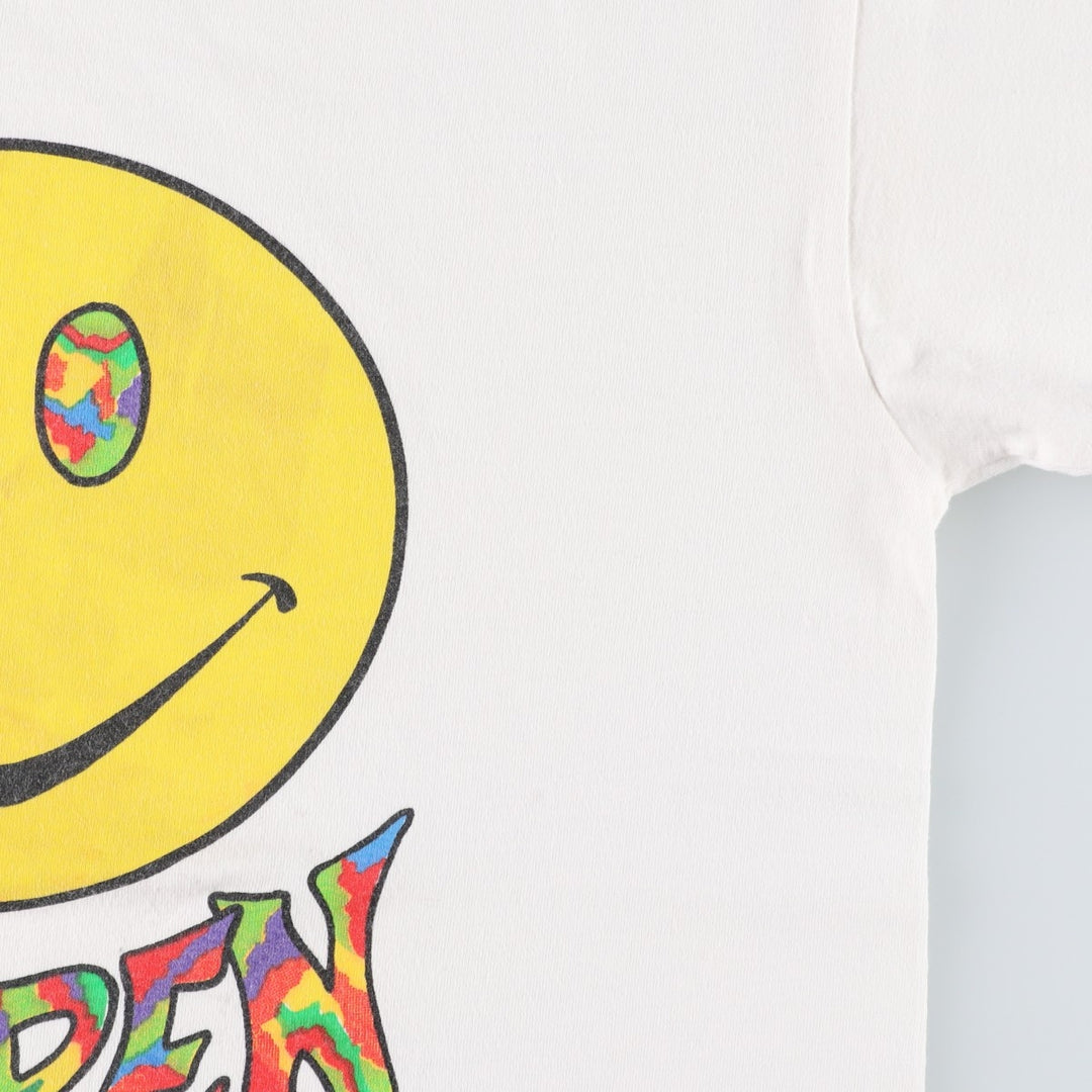 90'S Gildan Heavy Weight Smile Print T-Shirt, Men's Size L (approx.) cotton white type Vintage Second Hand