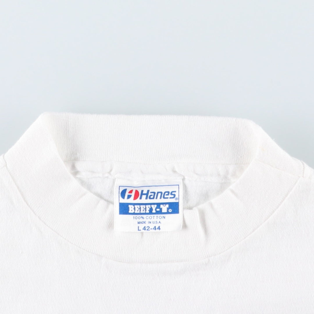 Vintage 1980'S Hanes BEEFY-T Printed T-Shirt, Made in USA, Men's Size Large cotton white type Vintage Second Hand
