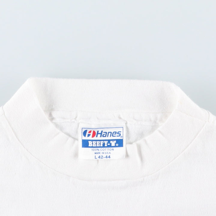 Vintage 1980'S Hanes BEEFY-T Printed T-Shirt, Made in USA, Men's Size Large cotton white type Vintage Second Hand