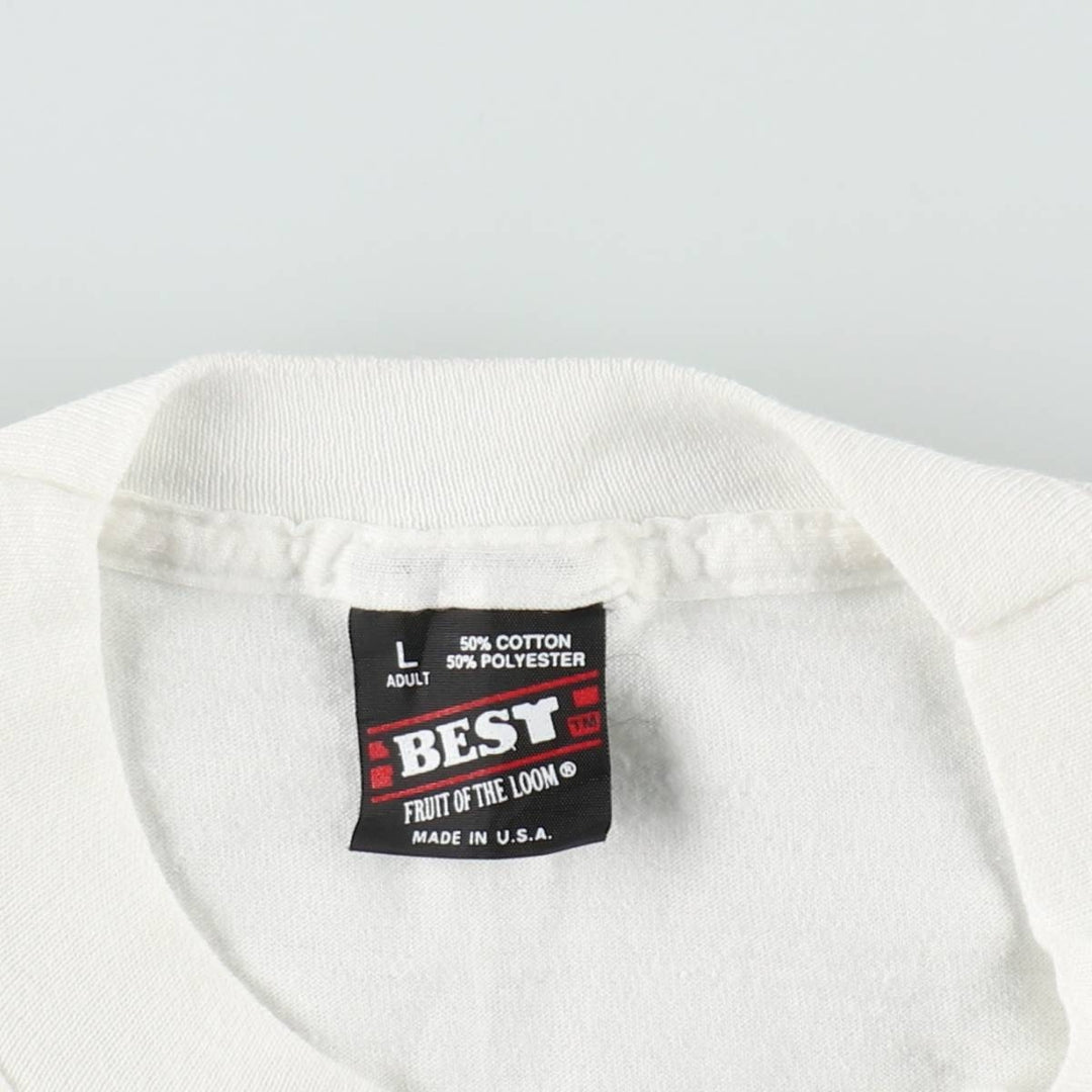 90'S Fruit of the Loom Best Printed T-shirt, Made in USA, Men's L size, Vintage cotton white type Vintage Second Hand
