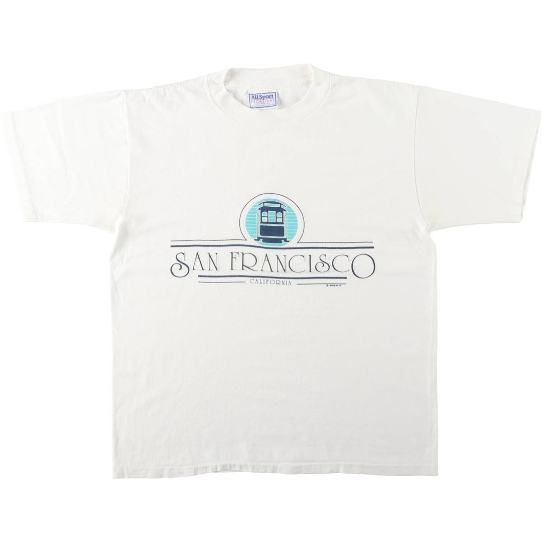 80'S All Sport Print T-Shirt, Made in USA, Men's Size L (Equivalent), Vintage cotton white type Vintage Second Hand