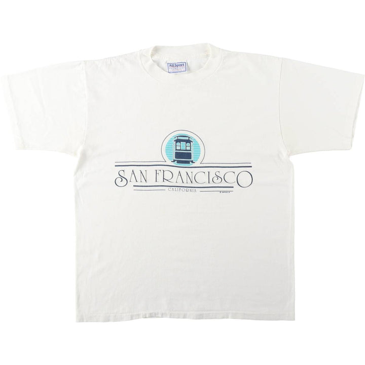 80'S All Sport Print T-Shirt, Made in USA, Men's Size L (Equivalent), Vintage cotton white type Vintage Second Hand
