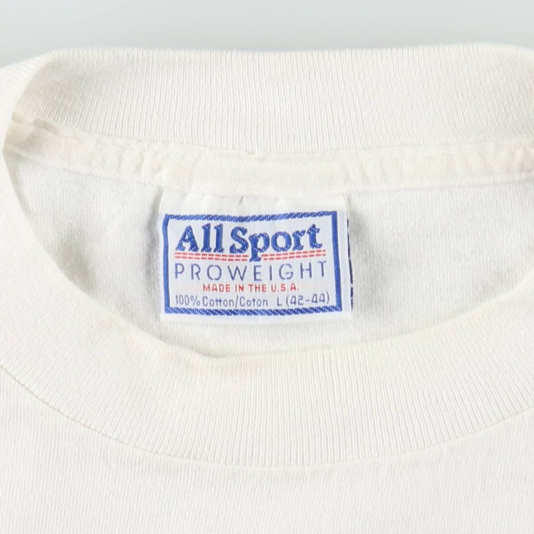 80'S All Sport Print T-Shirt, Made in USA, Men's Size L (Equivalent), Vintage cotton white type Vintage Second Hand