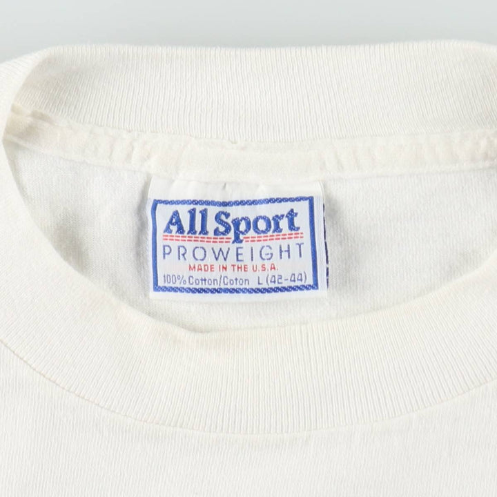80'S All Sport Print T-Shirt, Made in USA, Men's Size L (Equivalent), Vintage cotton white type Vintage Second Hand