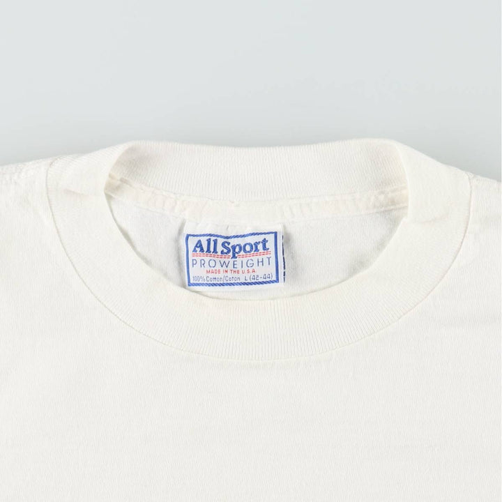80'S All Sport Print T-Shirt, Made in USA, Men's Size L (Equivalent), Vintage cotton white type Vintage Second Hand