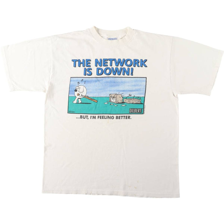 90'S All Sport Scott Adams Dilbert Art T-Shirt, Made in USA, Men's XL equivalent, Vintage cotton white type Vintage Second Hand