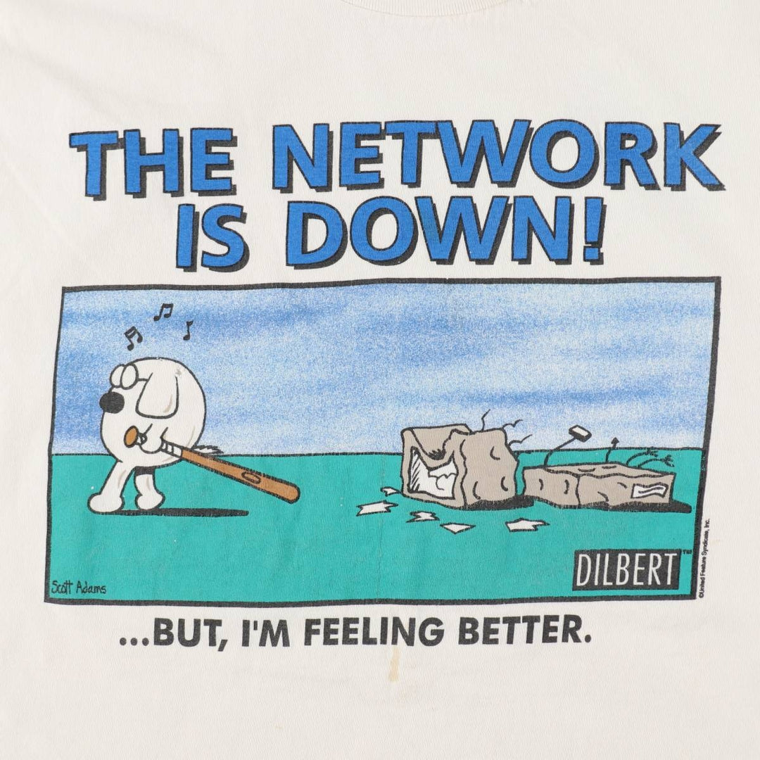 90'S All Sport Scott Adams Dilbert Art T-Shirt, Made in USA, Men's XL equivalent, Vintage cotton white type Vintage Second Hand