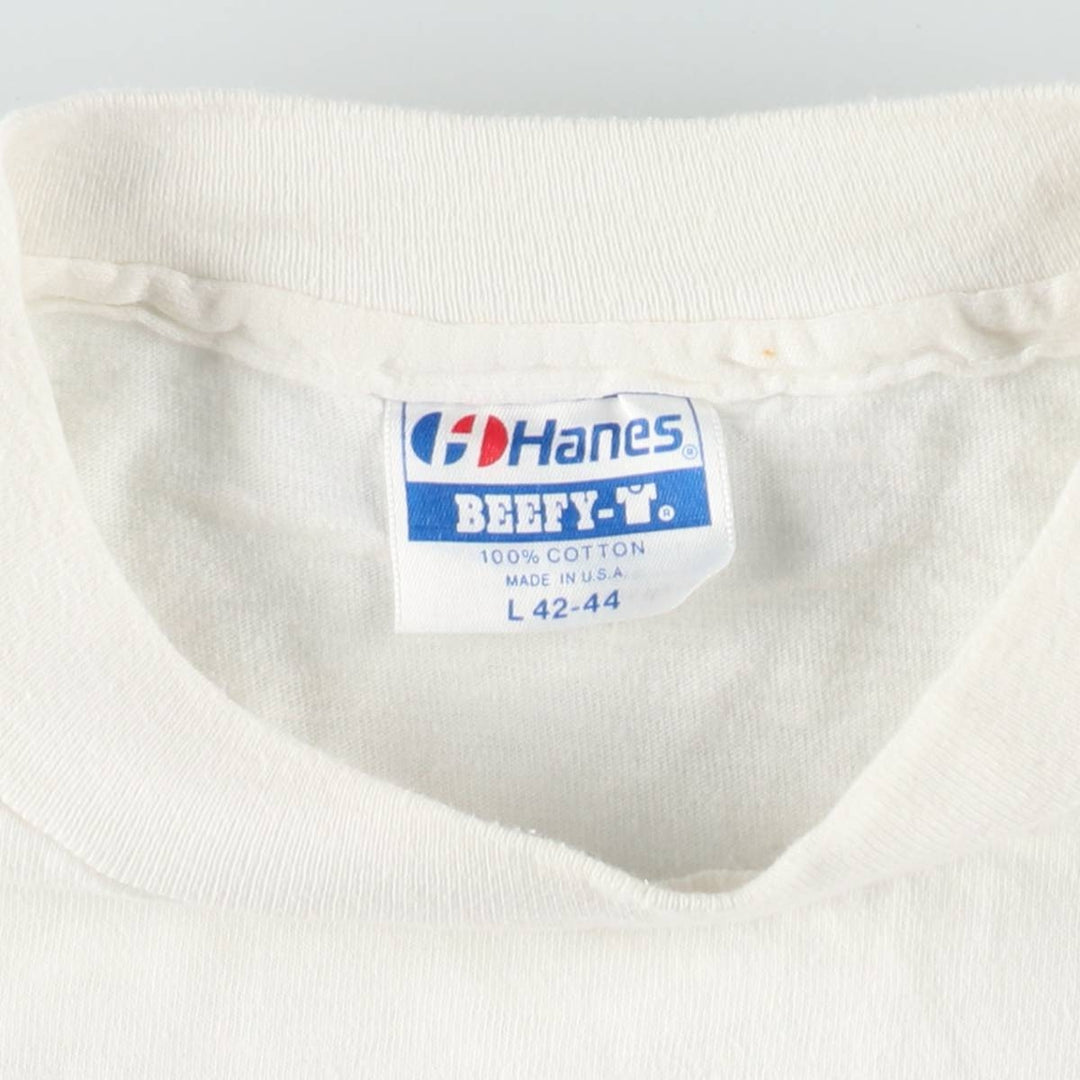 90'S Hanes BEEFY-T Printed T-shirt, Made in USA, Men's L size, Vintage cotton white type Vintage Second Hand