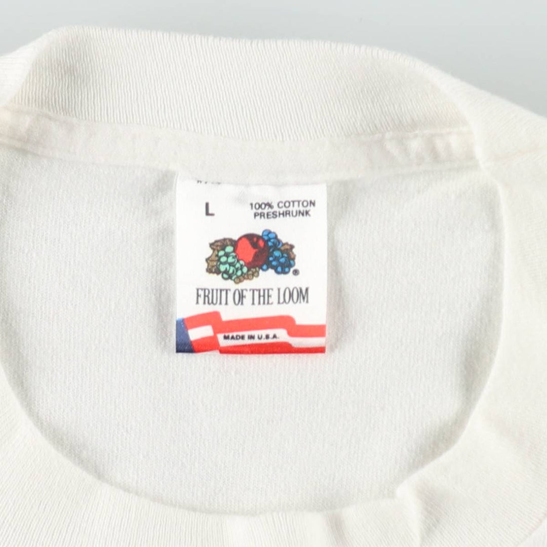 90'S Fruit of the Loom printed T-shirt, made in the USA, men's size L, vintage cotton white type Vintage Second Hand